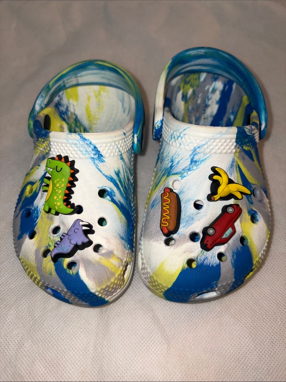 Crocs Classic Marbled Clog Blue Yellow White Toddler Size C8 With Jibbitz Charms